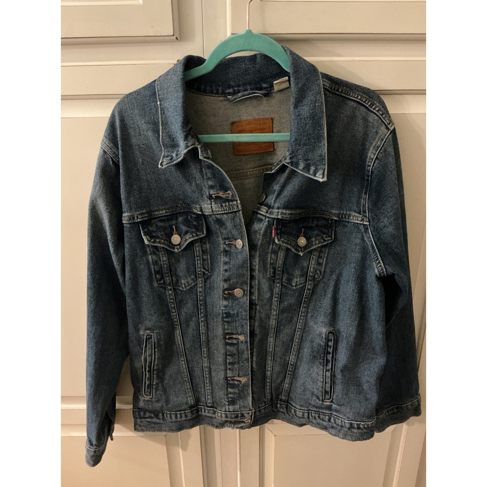 Levis Denim Trucker Jacket Medium Wash Blue Button Front Mens XL